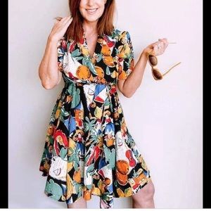 ALEJANDRA POSTCARD WRAP MINI DRESS